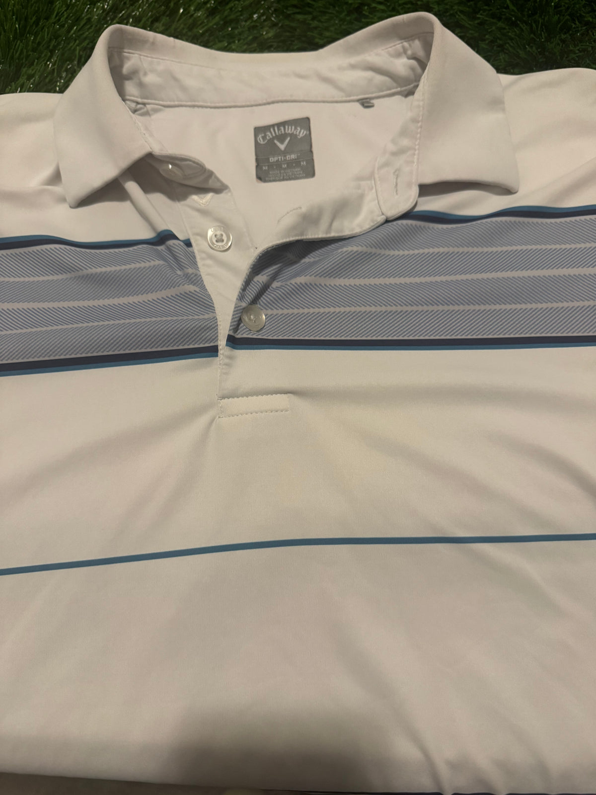 Callaway White/Blue & Grey Lines Polo Golf Shirt - Medium