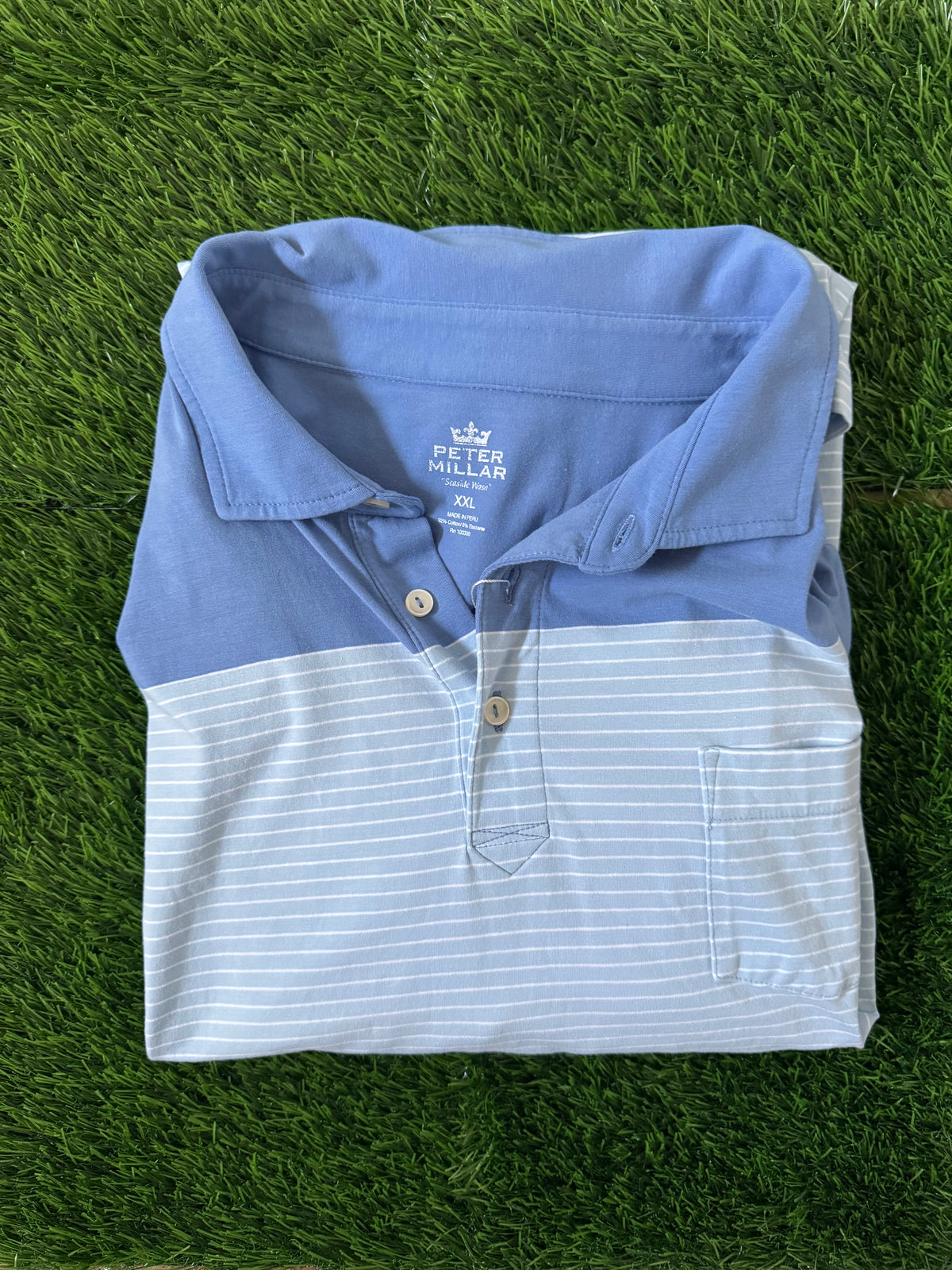 Peter Millar Polo Golf Shirt - Carolina/White pin stripe - XX-Large